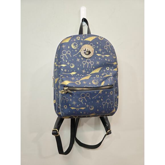 Harry Potter Bioworld Quidditch Navy & Gold Hogwarts Wizard Mini Backpack *EUC* - Picture 1 of 11